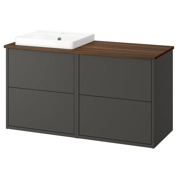 HAVBÄCK / ORRSJÖN Meuble de sdb avec lavabo, gris foncé/brun effet noyer, 49x21 1/2x28 3/8 "
