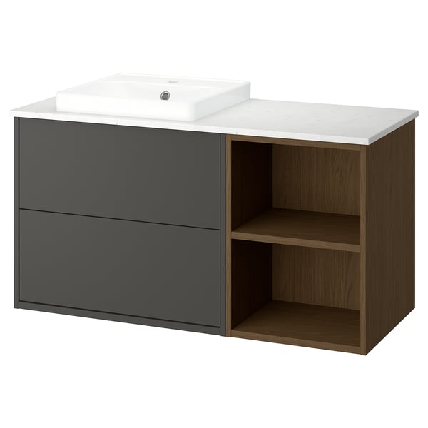 HAVBÄCK / ORRSJÖN Meuble de sdb avec lavabo, gris foncé/effet chêne brun/blanc marbré, 49x21 1/2x28 3/8 "