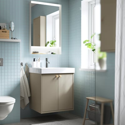 HAVBÄCK / ORRSJÖN Meuble-lav à tir/lav prof/mitigeur, beige, 25x21 3/4x28 3/4 "