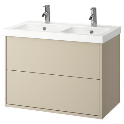 HAVBÄCK / ORRSJÖN Meuble-lav à tiroirs/lav/mitigeurs, beige, 37x21 3/4x27 5/8 "