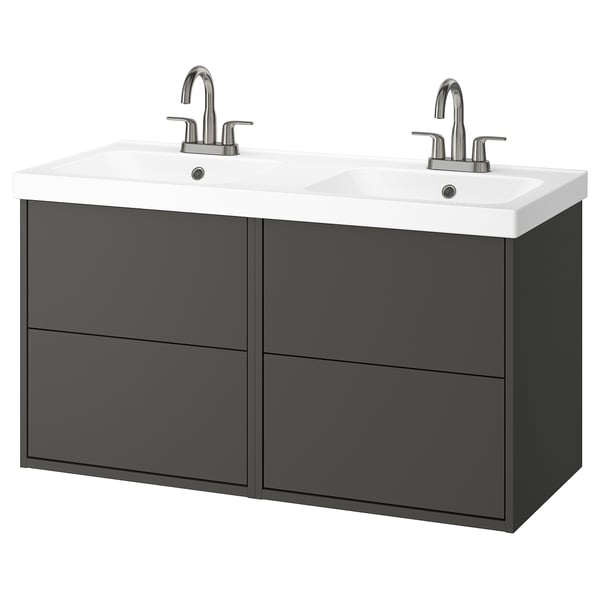 HAVBÄCK / ORRSJÖN Meuble-lav à tiroirs/lav/mitigeurs, gris foncé, 49x21 3/4x27 5/8 "