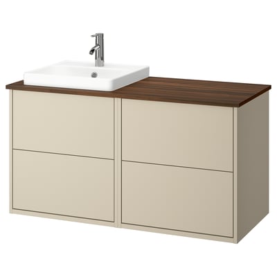 HAVBÄCK / ORRSJÖN Meuble lavabo/vasque/mitigeur, beige/brun effet noyer, 49x21 1/2x28 3/8 "