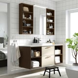 HAVBÄCK / ORRSJÖN Meuble lavabo/vasque/mitigeur, beige/effet chêne brun/blanc marbré, 61x21 1/2x28 3/8 "