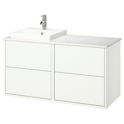 HAVBÄCK / ORRSJÖN Meuble lavabo/vasque/mitigeur, blanc/blanc marbré, 49x21 1/2x28 3/8 "