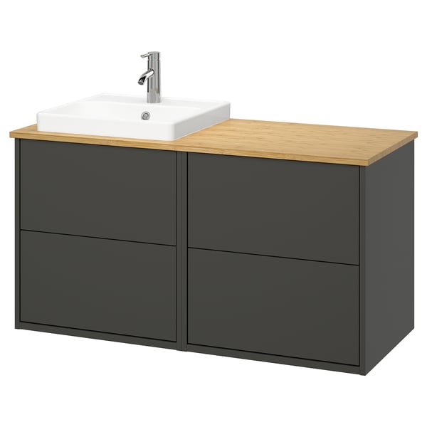 HAVBÄCK / ORRSJÖN Meuble lavabo/vasque/mitigeur, gris foncé/bambou, 49x21 1/2x28 3/8 "