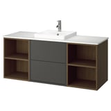 HAVBÄCK / ORRSJÖN Meuble lavabo/vasque/mitigeur, gris foncé/effet chêne brun/blanc marbré, 61x21 1/2x28 3/8 "