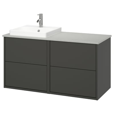HAVBÄCK / ORRSJÖN Meuble lavabo/vasque/mitigeur, gris foncé/gris eff pierre, 49x21 1/2x28 3/8 "