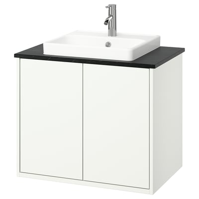 HAVBÄCK / ORRSJÖN Meuble pour lavabo/lavabo/mitigeur, blanc/noir marbré, 31x21 1/2x28 3/8 "