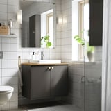 HAVBÄCK / ORRSJÖN Meuble pour lavabo/lavabo/mitigeur, gris foncé/bambou, 31x21 1/2x28 3/8 "