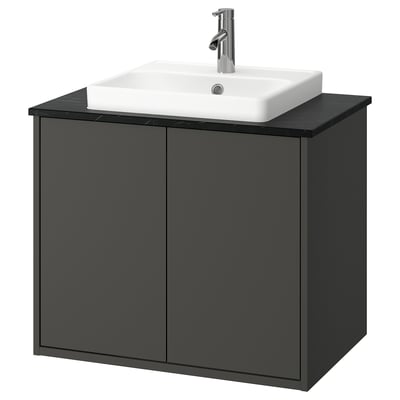 HAVBÄCK / ORRSJÖN Meuble pour lavabo/lavabo/mitigeur, gris foncé/noir marbré, 31x21 1/2x28 3/8 "