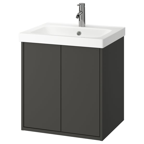 HAVBÄCK / ORRSJÖN Meuble pour lavabo/lavabo/mitigeur, gris foncé, 25x21 3/4x27 5/8 "