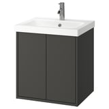 HAVBÄCK / ORRSJÖN Meuble pour lavabo/lavabo/mitigeur, gris foncé, 25x21 3/4x27 5/8 "