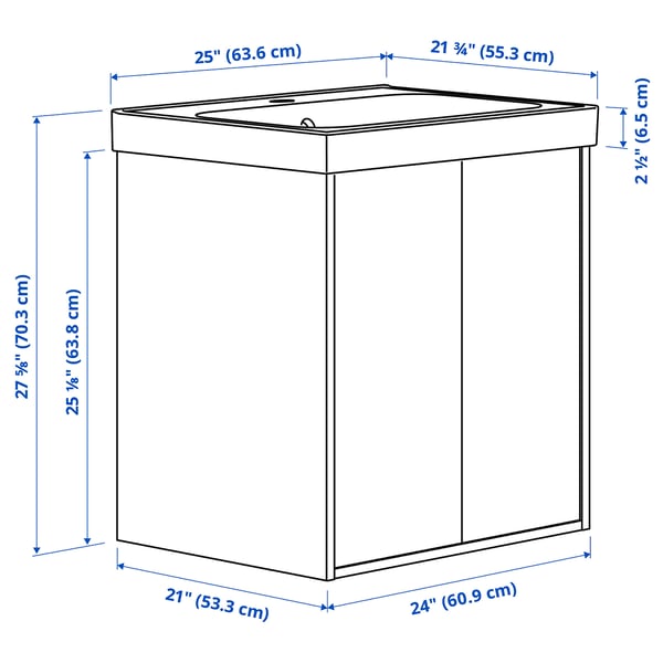 HAVBÄCK / ORRSJÖN Meuble sdb avec portes/lavabo, beige, 25x21 3/4x27 5/8 "