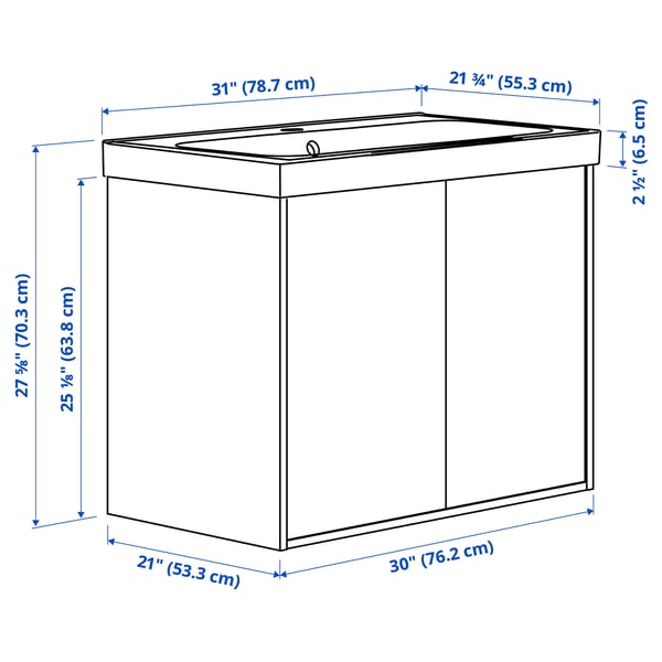 HAVBÄCK / ORRSJÖN Meuble sdb avec portes/lavabo, beige, 31x21 3/4x27 5/8 "