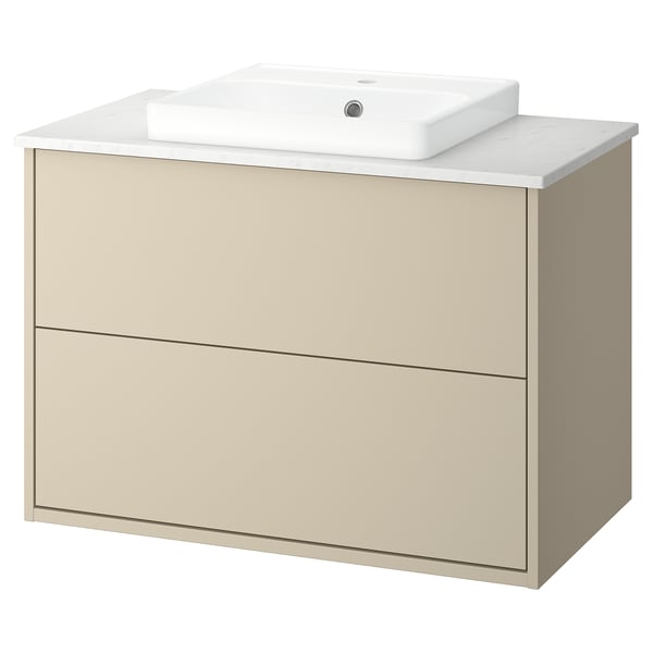 HAVBÄCK / ORRSJÖN Meuble sdb avec tiroirs/lavabo, beige/blanc marbré, 37x21 1/2x28 3/8 "