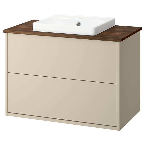 HAVBÄCK / ORRSJÖN Meuble sdb avec tiroirs/lavabo, beige/brun effet noyer, 37x21 1/2x28 3/8 "