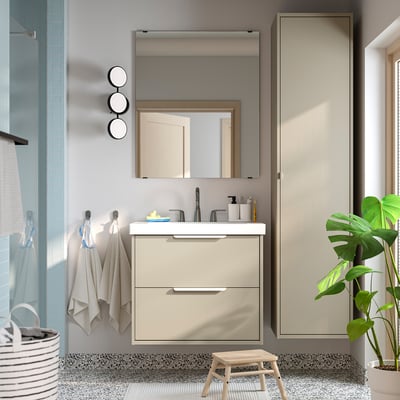 HAVBÄCK / ORRSJÖN Meuble sdb avec tiroirs/lavabo, beige, 31x21 3/4x27 5/8 "