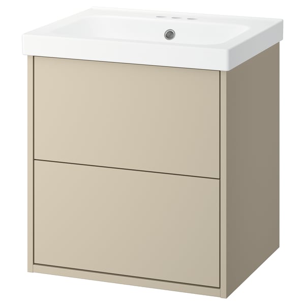 HAVBÄCK / ORRSJÖN Meuble sdb avec tiroirs/lavabo, beige, 25x21 3/4x27 5/8 "