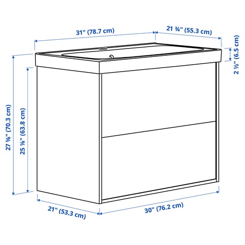 HAVBÄCK / ORRSJÖN Meuble sdb avec tiroirs/lavabo, beige, 31x21 3/4x27 5/8 "
