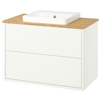 HAVBÄCK / ORRSJÖN Meuble sdb avec tiroirs/lavabo, blanc/bambou, 37x21 1/2x28 3/8 "