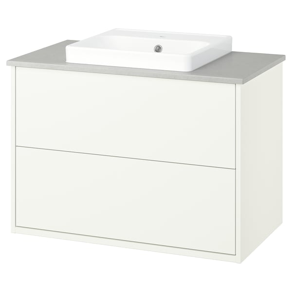 HAVBÄCK / ORRSJÖN Meuble sdb avec tiroirs/lavabo, blanc/gris eff pierre, 37x21 1/2x28 3/8 "