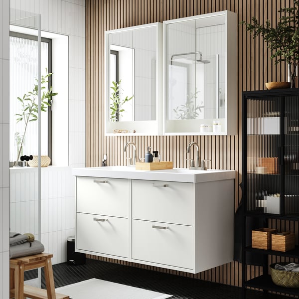 HAVBÄCK / ORRSJÖN Meuble sdb avec tiroirs/lavabo, blanc, 49x21 3/4x27 5/8 "