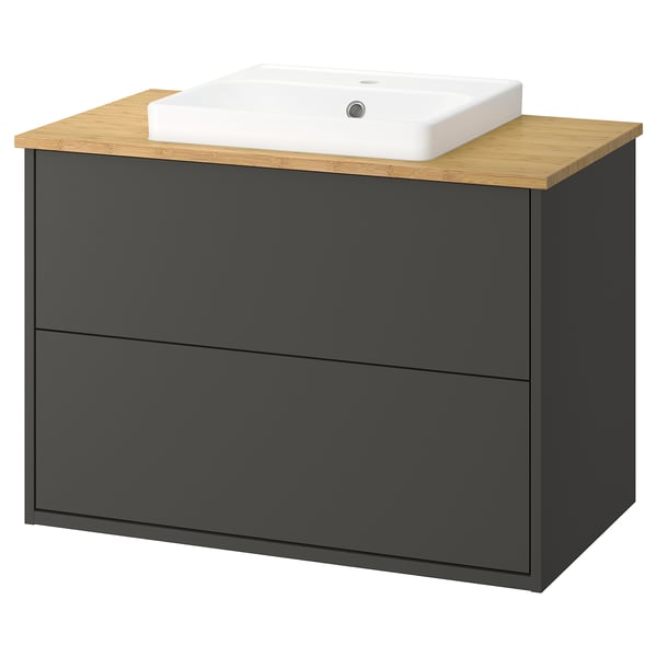 HAVBÄCK / ORRSJÖN Meuble sdb avec tiroirs/lavabo, gris foncé/bambou, 37x21 1/2x28 3/8 "