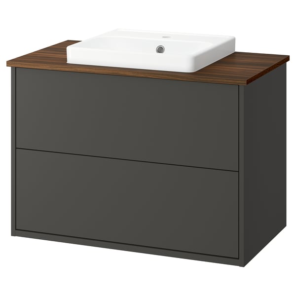 HAVBÄCK / ORRSJÖN Meuble sdb avec tiroirs/lavabo, gris foncé/brun effet noyer, 37x21 1/2x28 3/8 "