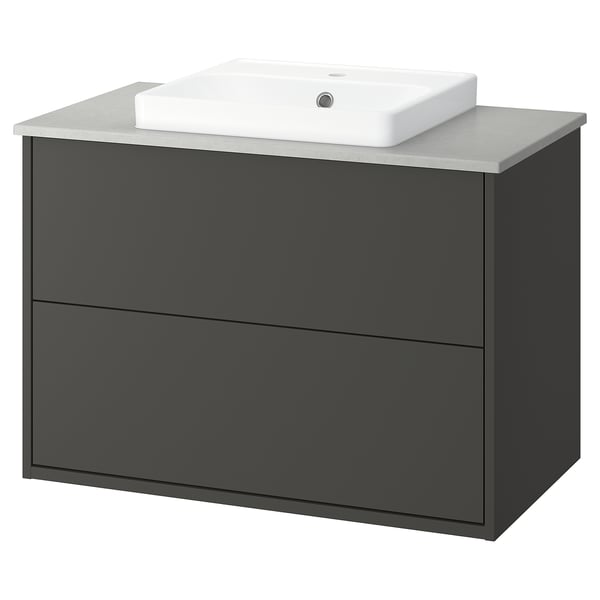 HAVBÄCK / ORRSJÖN Meuble sdb avec tiroirs/lavabo, gris foncé/gris eff pierre, 37x21 1/2x28 3/8 "