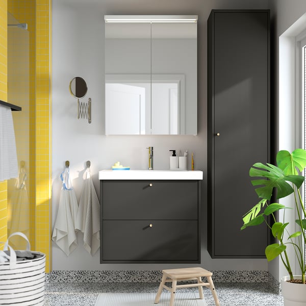 HAVBÄCK / ORRSJÖN Meuble sdb avec tiroirs/lavabo, gris foncé, 31x21 3/4x27 5/8 "
