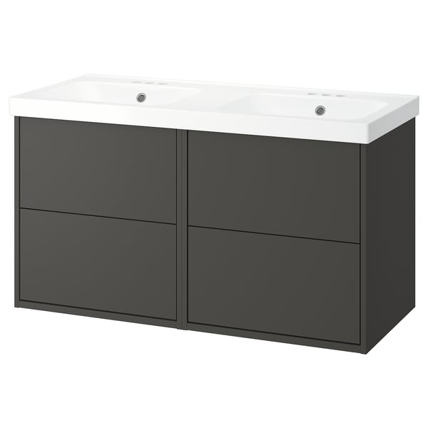 HAVBÄCK / ORRSJÖN Meuble sdb avec tiroirs/lavabo, gris foncé, 49x21 3/4x27 5/8 "