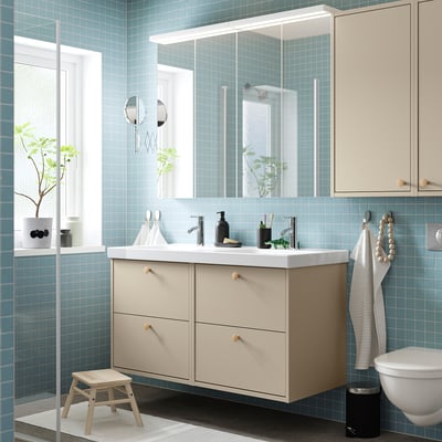 HAVBÄCK / ORRSJÖN Meubles-lavabo/lavabos/mitigeurs, beige, 49x21 3/4x27 5/8 "