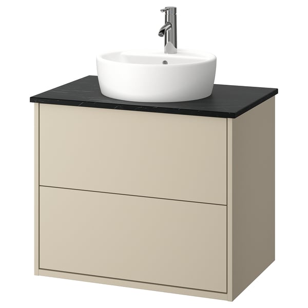 HAVBÄCK / TÖRNVIKEN Meuble à tiroirs/lavabo/mitigeur, beige/noir marbré, 31x21 1/2x31 3/8 "