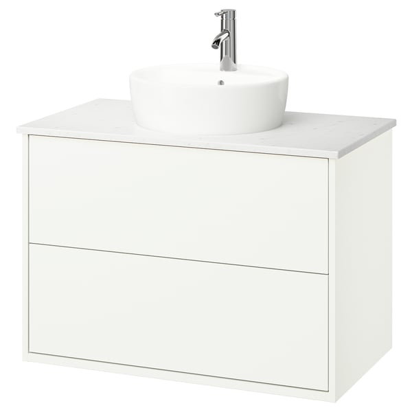 HAVBÄCK / TÖRNVIKEN Meuble à tiroirs/lavabo/mitigeur, blanc/blanc marbré, 37x21 1/2x31 3/8 "