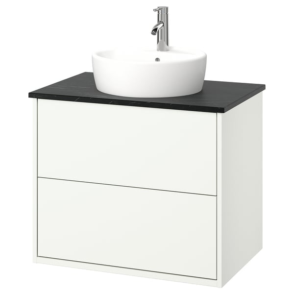 HAVBÄCK / TÖRNVIKEN Meuble à tiroirs/lavabo/mitigeur, blanc/noir marbré, 31x21 1/2x31 3/8 "