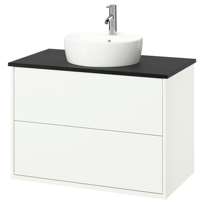 HAVBÄCK / TÖRNVIKEN Meuble à tiroirs/lavabo/mitigeur, blanc/noir marbré, 37x21 1/2x31 3/8 "