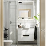 HAVBÄCK / TÖRNVIKEN Meuble à tiroirs/lavabo/mitigeur, blanc/noir marbré, 31x21 1/2x31 3/8 "