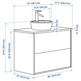 HAVBÄCK / TÖRNVIKEN Meuble à tiroirs/lavabo/mitigeur, blanc/noir marbré, 31x21 1/2x31 3/8 "