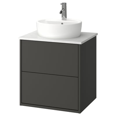 HAVBÄCK / TÖRNVIKEN Meuble à tiroirs/lavabo/mitigeur, gris foncé/blanc marbré, 25x21 1/2x31 3/8 "