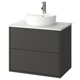 HAVBÄCK / TÖRNVIKEN Meuble à tiroirs/lavabo/mitigeur, gris foncé/blanc marbré, 31x21 1/2x31 3/8 "