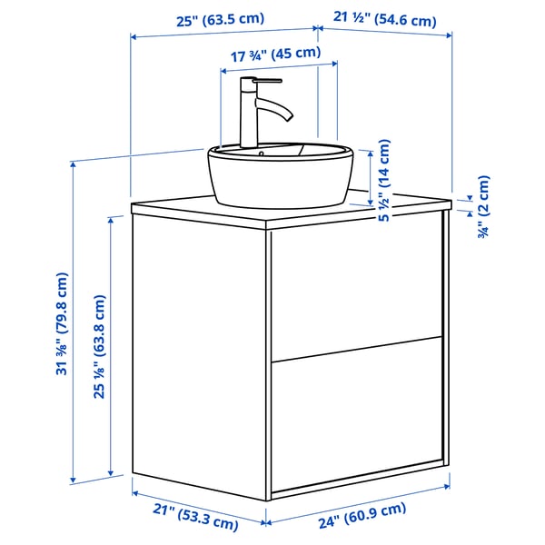 HAVBÄCK / TÖRNVIKEN Meuble à tiroirs/lavabo/mitigeur, gris foncé/blanc marbré, 25x21 1/2x31 3/8 "