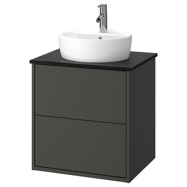 HAVBÄCK / TÖRNVIKEN Meuble à tiroirs/lavabo/mitigeur, gris foncé/noir marbré, 25x21 1/2x31 3/8 "