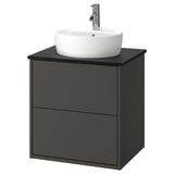 HAVBÄCK / TÖRNVIKEN Meuble à tiroirs/lavabo/mitigeur, gris foncé/noir marbré, 25x21 1/2x31 3/8 "