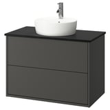 HAVBÄCK / TÖRNVIKEN Meuble à tiroirs/lavabo/mitigeur, gris foncé/noir marbré, 37x21 1/2x31 3/8 "