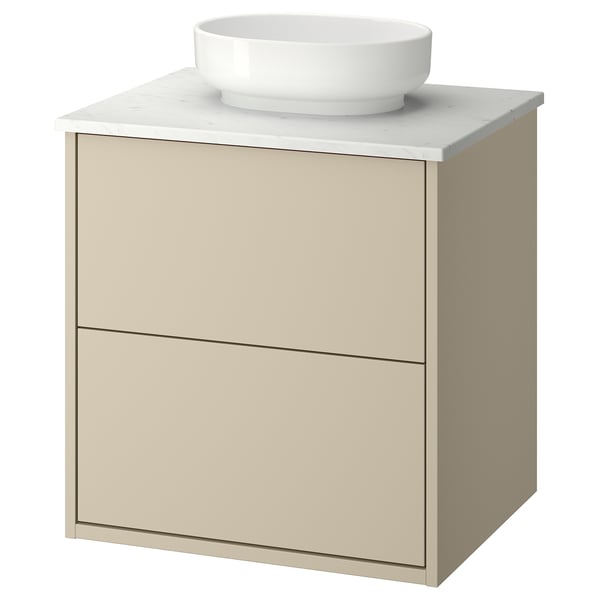 HAVBÄCK / VINDELÄLVEN Meuble sdb avec tiroirs/lavabo, beige/blanc marbré, 25x21 1/2x30 5/8 "