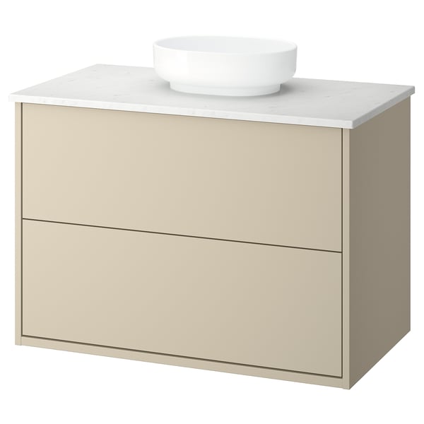 HAVBÄCK / VINDELÄLVEN Meuble sdb avec tiroirs/lavabo, beige/blanc marbré, 37x21 1/2x30 5/8 "