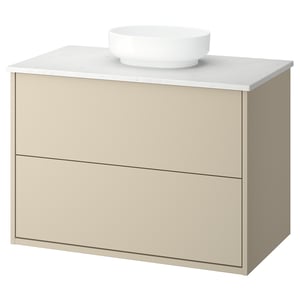 HAVBÄCK / VINDELÄLVEN Meuble sdb avec tiroirs/lavabo, beige/blanc marbré, 37x21 1/2x30 5/8 "