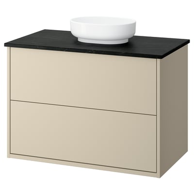 HAVBÄCK / VINDELÄLVEN Meuble sdb avec tiroirs/lavabo, beige/noir marbré, 37x21 1/2x30 5/8 "