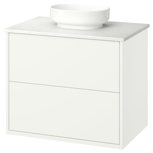 HAVBÄCK / VINDELÄLVEN Meuble sdb avec tiroirs/lavabo, blanc/blanc marbré, 31x21 1/2x30 5/8 "