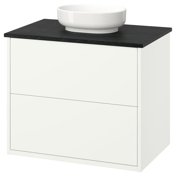 HAVBÄCK / VINDELÄLVEN Meuble sdb avec tiroirs/lavabo, blanc/noir marbré, 31x21 1/2x30 5/8 "